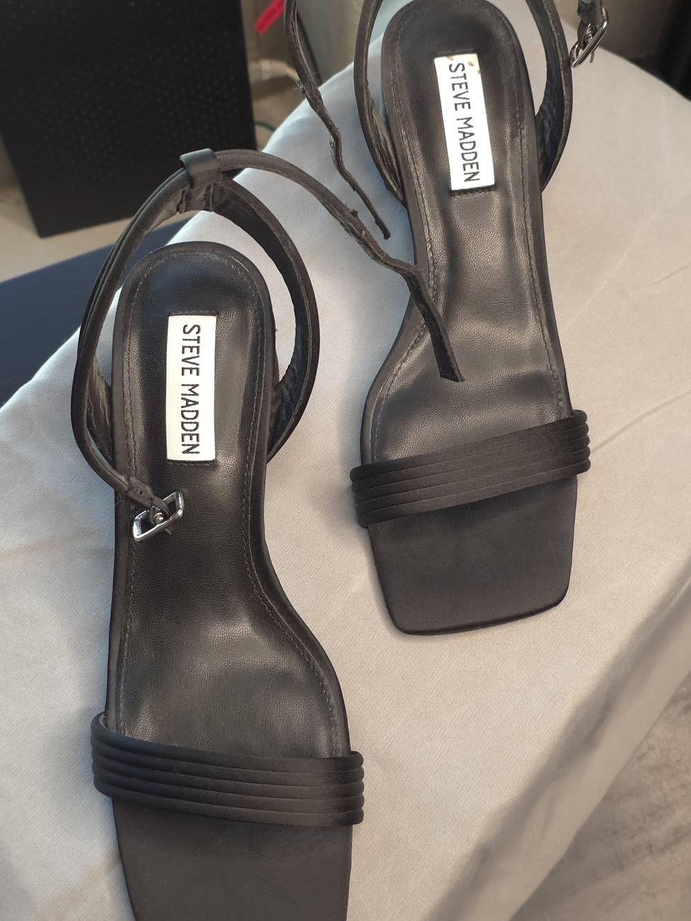 Steve Madden Black Strappy Square-Toe Heeled Sandals